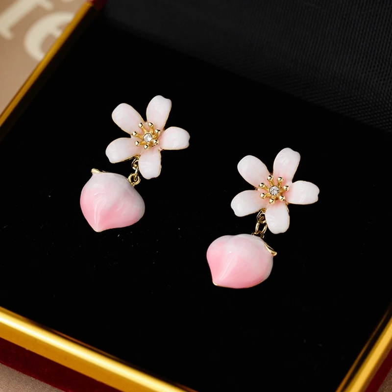 Mode rose goutte à goutte glaçure fleur pêche boucles d'oreilles pour femmes filles doux mignon tempérament Fine fête de mariage bijoux cadeau