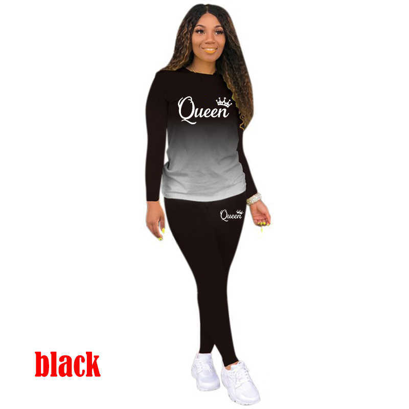 Kvinnors tvådelade byxor Två stycken Set Women Workout Suits set Queen Printed Hoodie Pants Sweatshirt Set Sports Suit for Women Verio P230516