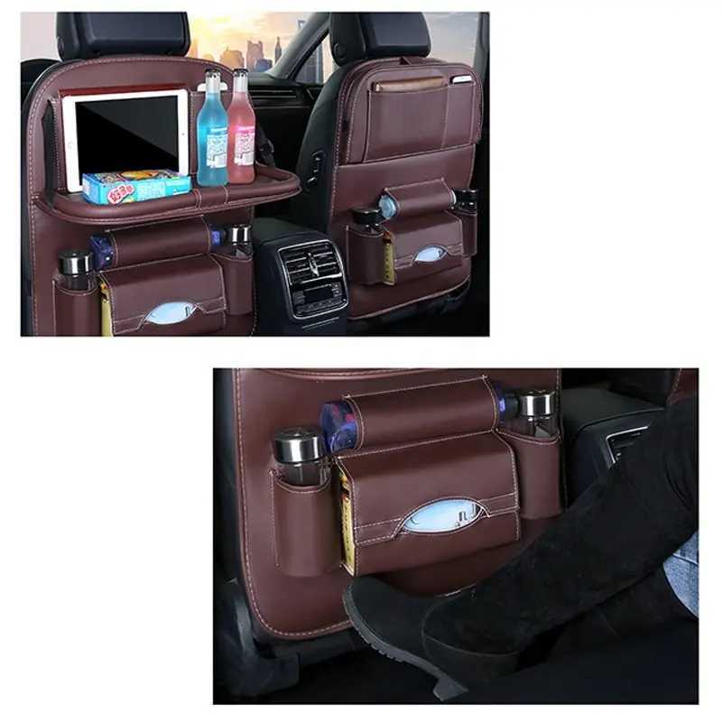 Nouveau 2 pièces organisateur de siège de voiture organisateur de siège arrière de voiture sac de rangement avec plateau de Table pliable porte-tablette boîte à mouchoirs Auto intérieur