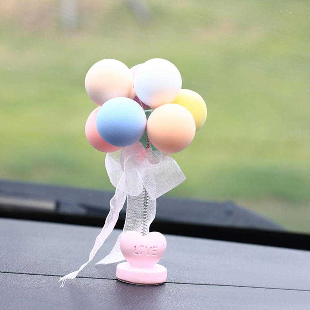 New Car Ornaments Nodding Balloon Car Dashboard Decor Spring Shaking Head Toys Bobblehead Pink Car Accessory For Women Girls Gifts