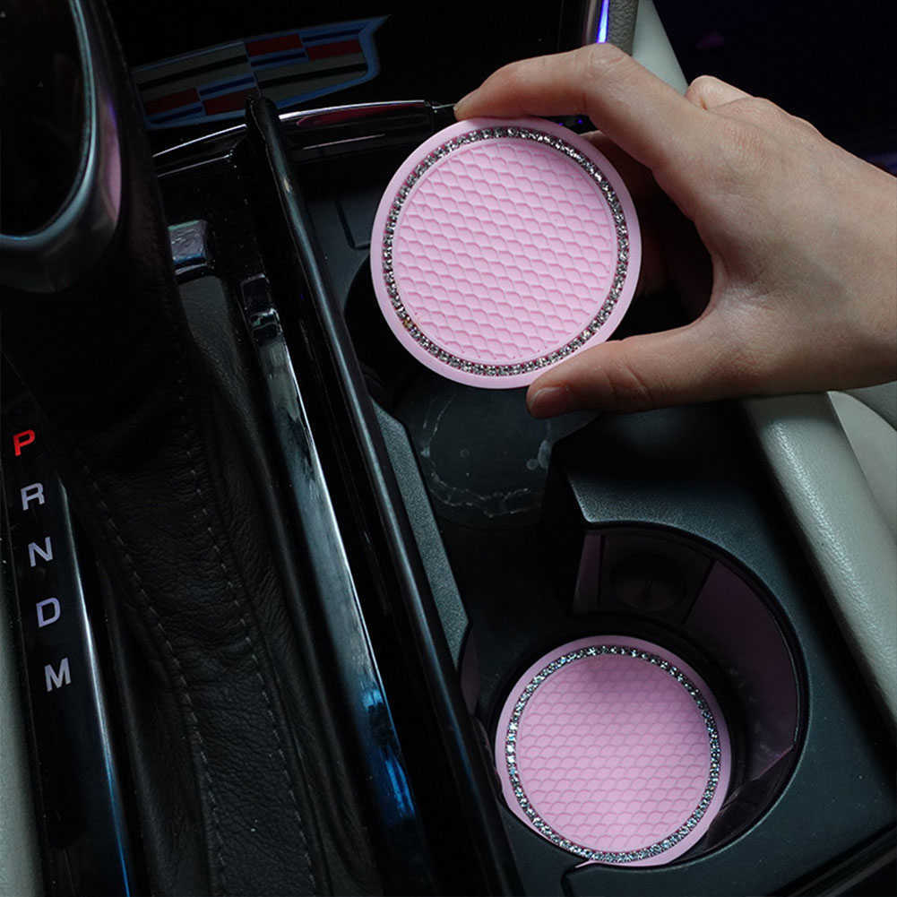 New Car Non-slip Water Cup Pad Diamond Rhinestone Bling Decoration Auto Interior Cup Bottle Anti-skid Rubber Mat Car Accessories