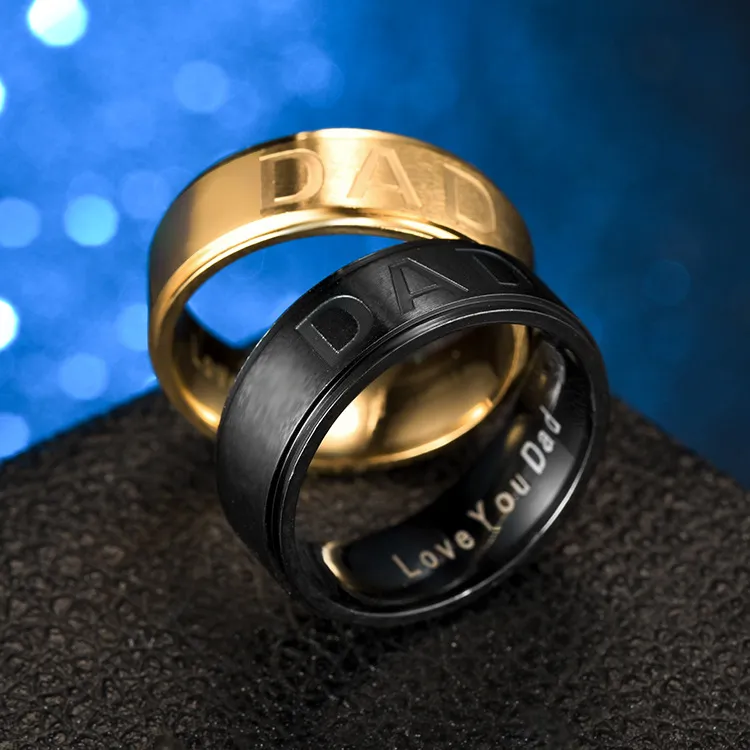 Love You Dad Ring Black Gold Band Rings Mens Fashion Jewelry Father's Day Cadeau