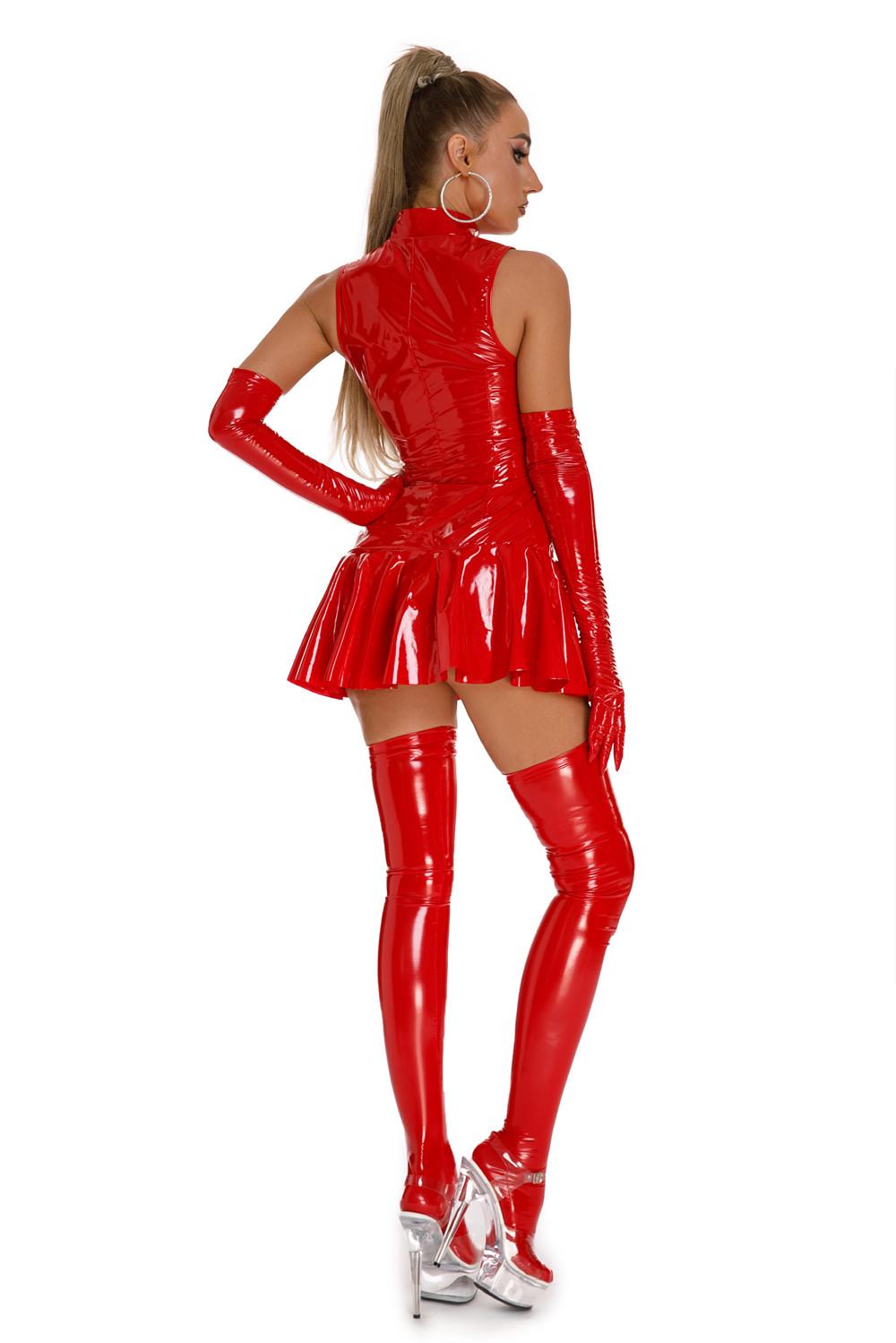 Jurk Vrouwen Sexy Glanzend Leer Slip Jurk Dame Erotisch Vormgeven Geplooide Korte Jurk Rits Porno Borst Blootstellen Latex Mini Jurk