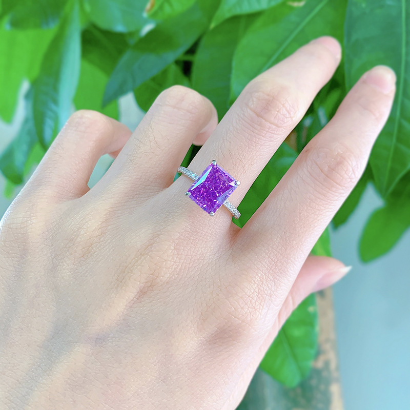 Radiant Cut 5ct Amethyst Diamond Ring 100% Real 925 여성용 신부 약혼 보석을위한 스털링 실버 파티 웨딩 밴드 반지