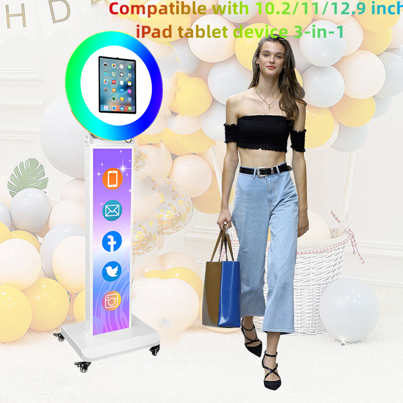 Vloer iPad Photo Booth Stand LED Selfie Machine Sharing Station voor iPad All Siz 10/11/12.9inch