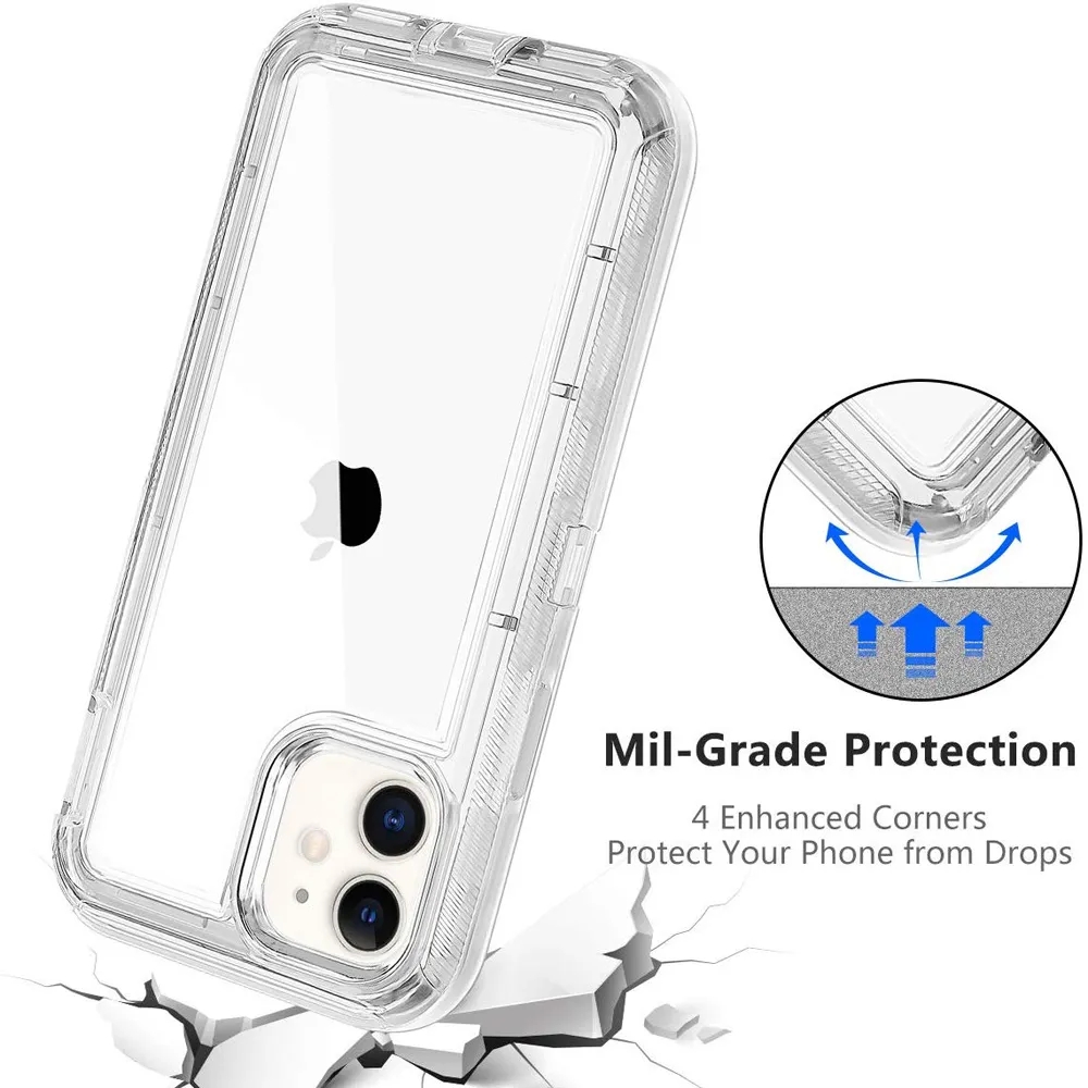 Caixa de pára-choques à prova de choque da armadura para iPhone 12 11 Pro Max XR XS x 6 7 8 Plus Proteção transparente para fortes PC Hard PC TPU Caixa de telefone 2-1