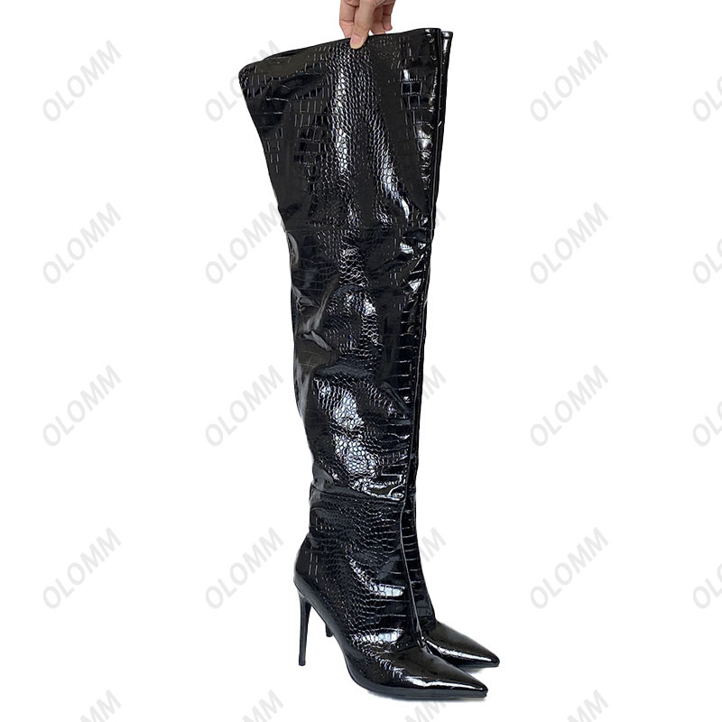 Olomm fait à la main femmes cuissardes bottes talons aiguilles bout pointu magnifique or argent noir Club chaussures femmes Plus taille américaine 5-15