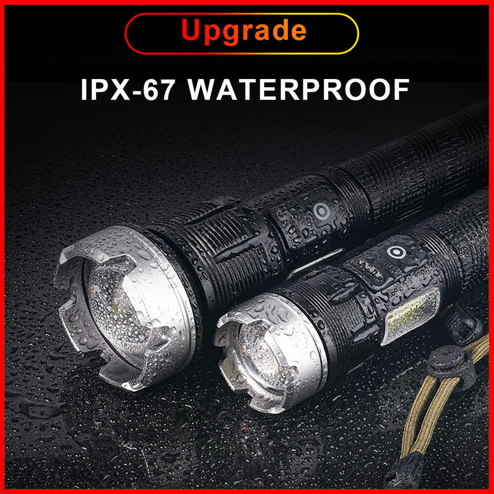 Flashlights facklor kraftfulla XHP360 LED-ficklampa laddningsbara 36-kärnfackla USB P Tactical Flash Light Hunting Lantern Waterproof Hand Lamp P230517