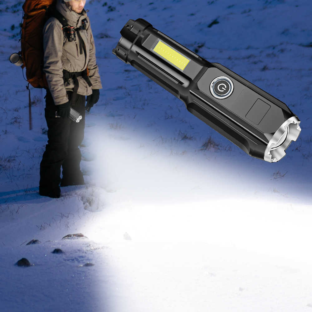 Latarki pochodnie USB ładowne latarki LED Cob Torch Battery zasilane wodoodporne taktyczne pochodnia