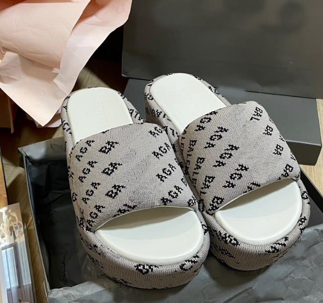 Fashion Paris summer women's brand designer letter platform slippers sponge base increase elastic cloth flip-flop flat sandals