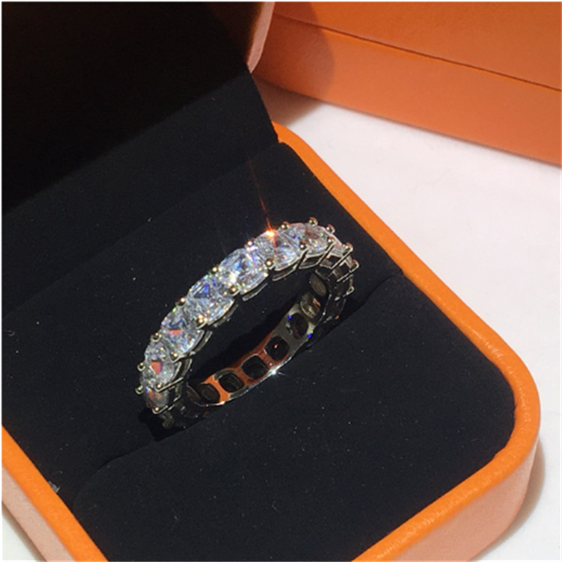 Fine anello in argento sterling 925 Taglio a cuscino 4mm Lab Topaz diamante Cz Fedi nuziali di fidanzamento Anelli donna Uomo Gioielli feste