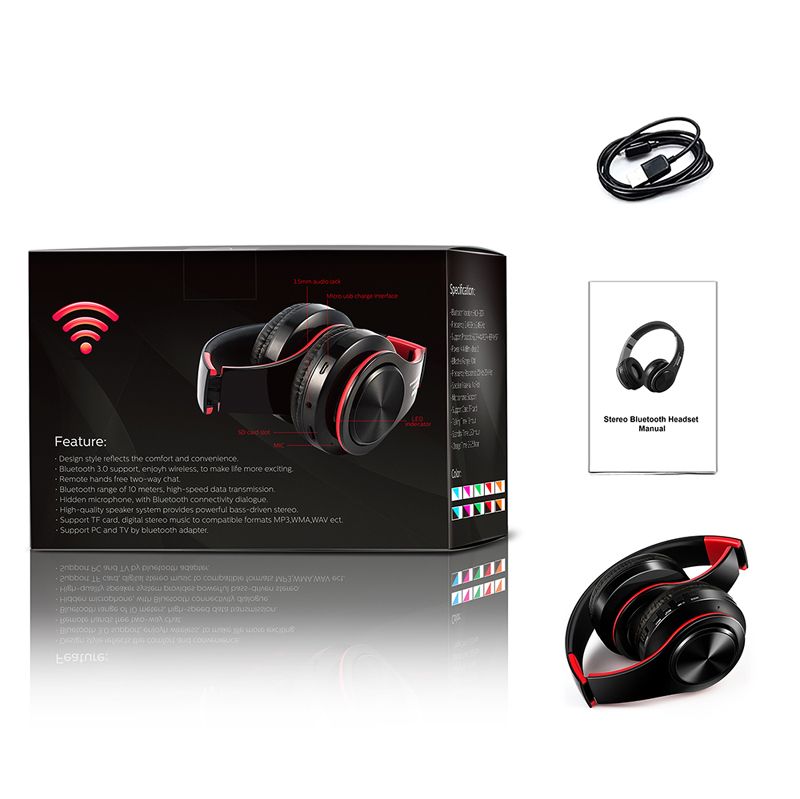 Słuchawki bezprzewodowe stereo Bluetooth 5.0 Słuchawki składane animacja słuchawkowa Pokazuje obsługę karty słuchawkowej TF Wybuduj mikrofon 3,5 mm Jack w 10 kolorach