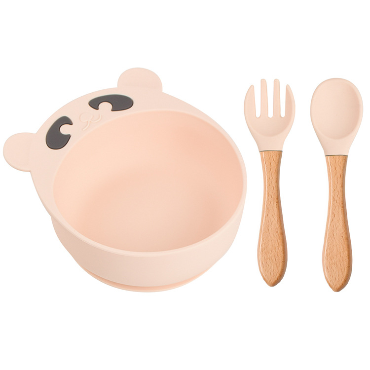 Baby Feeding Set Utensils Food Grade Cutlery Bear Silicone Bowl Spoon Fork Dishes Child Plate Non-silp Suction Bowl Kids Tableware Waterproof Spoon BC677