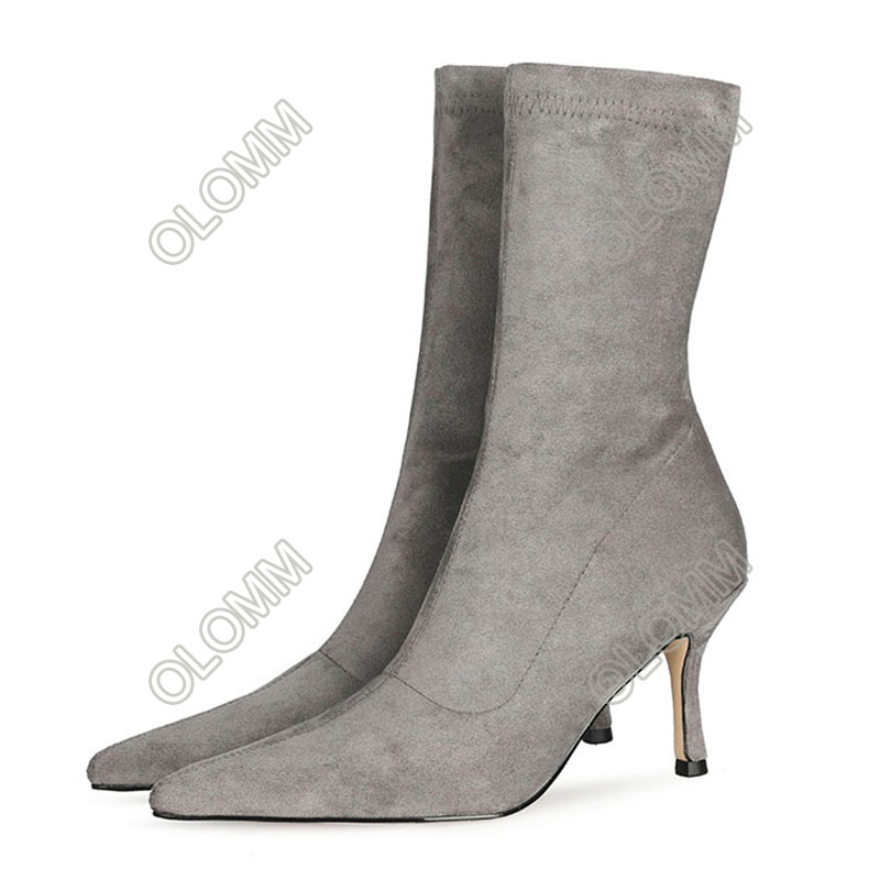 Olomm New Women Spring Flexible Ankle Boots 8.5 cm tunna klackar pekade tå underbara 6 färger casual skor kvinnor USA storlek 5-13