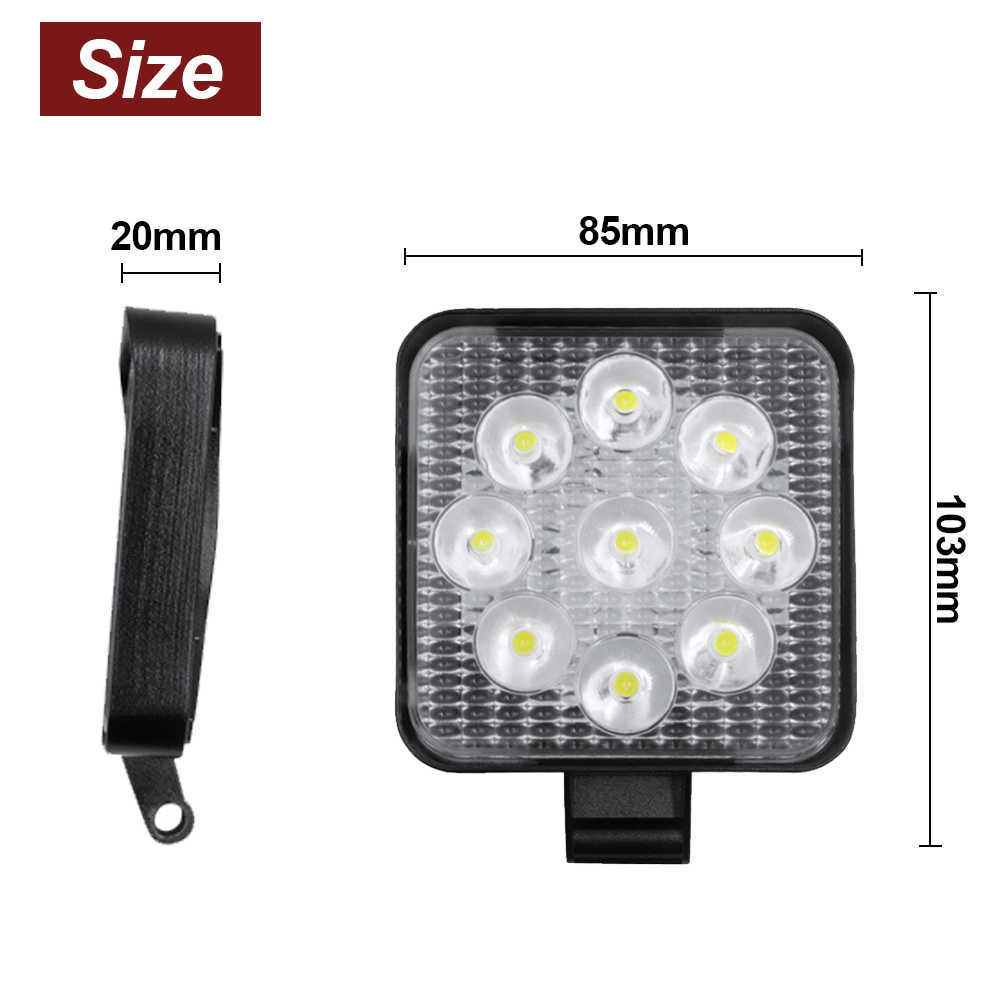 NIEUW 27W Work Light 12V Auto LED Spotlight 9 LED Square Lights Auto Truck Off Road Mini Led Offroad Night Driving Lighting Fog Lamp