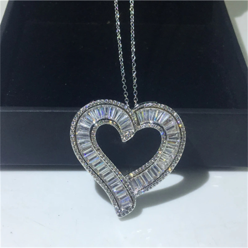 Big Heart 100% 925 Sterling Silver Diamond Pendant Cz Fidanzamento Wedding Pendenti Collane le donne Anniversary Party Jewelry45