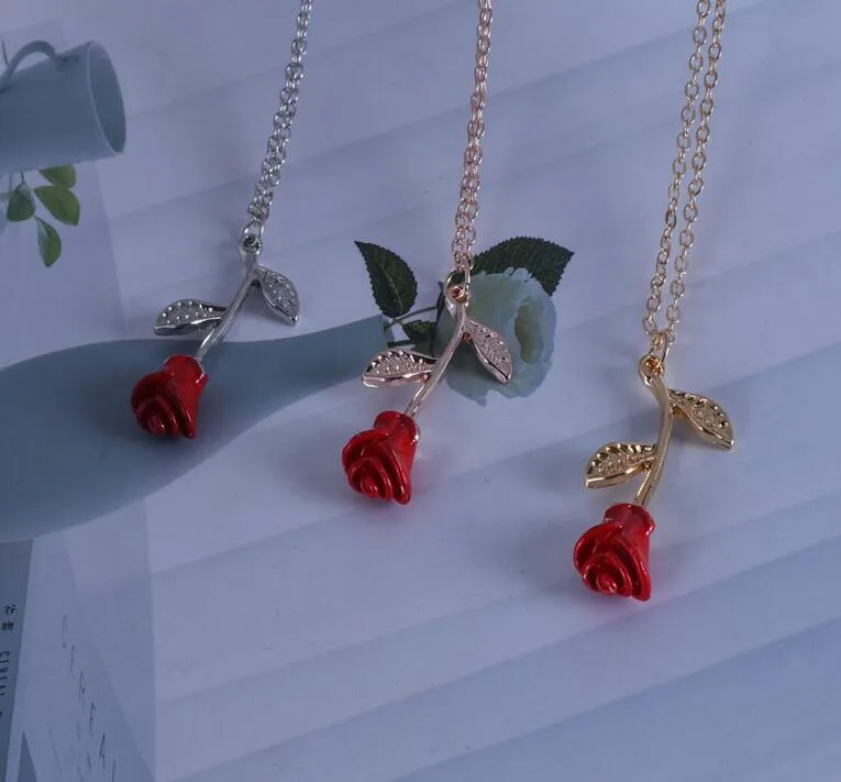 Romantique Rouge Rose Pendentif Collier Saint Valentin Cadeau Colliers Pour Petite Amie Designer Bijoux Accessoires