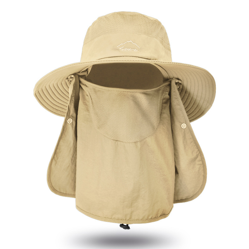 Zomer Outdoor Snelle drogende emmerhoeden Vissen Ademend en casual Sunshade -hoed met gezichtsmaskers