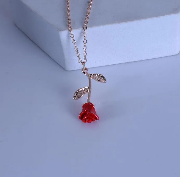 Romantique Rouge Rose Pendentif Collier Saint Valentin Cadeau Colliers Pour Petite Amie Designer Bijoux Accessoires