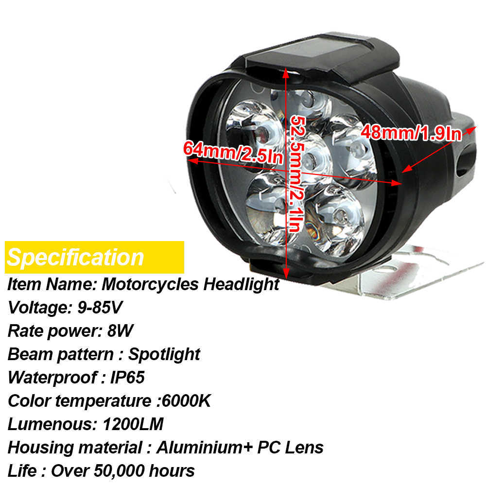 Novo motocicletas faróis 6 LED LIGHT LIGHT SCOOTERS BRIGHT SPOPLETING 6500K MOOTBIKET LAMPER