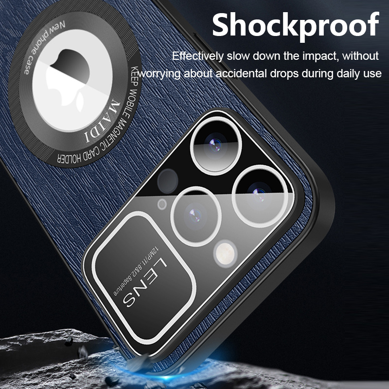 Bark Pattern Magnetic Phone Case Compatible Magsafe Wireless Charging With Large Window Logo Hole For Iphone 14 13 12 11 Pro Max Cover Shockproof Anti-Drop
