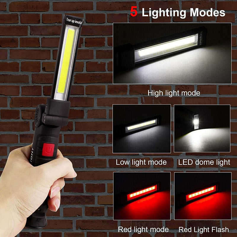 Lanternas Tochas Luzes de trabalho recarregáveis ​​LED Luz de trabalho pendurada gancho 5 modos 5 Magnetic USB lanterna recarregável portátil Flash Flash Light P230517