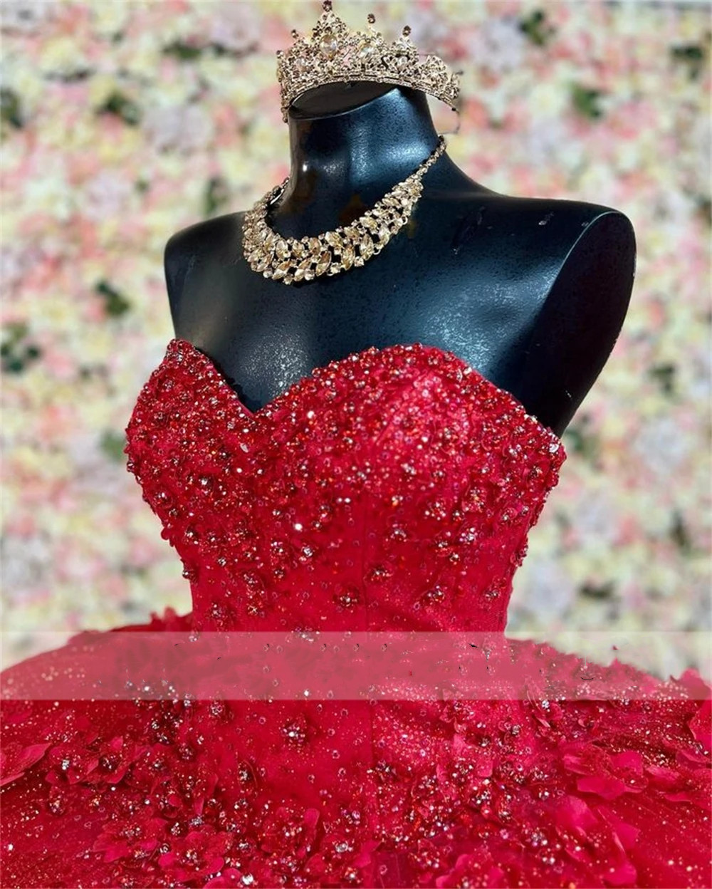 Red Beaded Sweetheart 3D Flowers Ball Gown Quinceanera Dress 2023 Sparkly Princess Dress Sweet 16 Dress vestidos para Prom Party Gowns