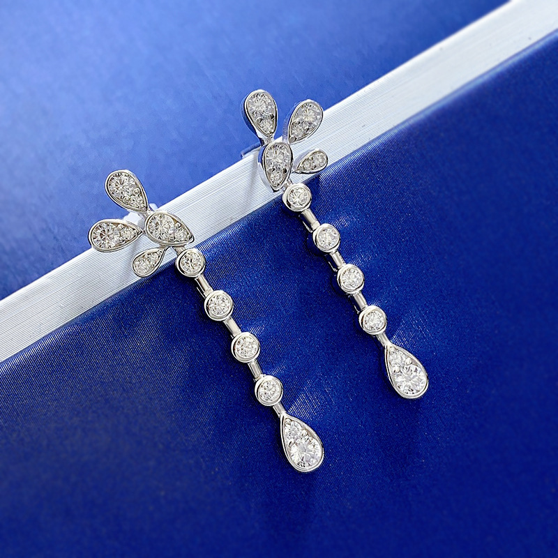 Flower Moissanite Diamond Dangle Earring 100% Real 925 sterling silver Wedding Drop Earrings for Women Promise Jewelry Gift