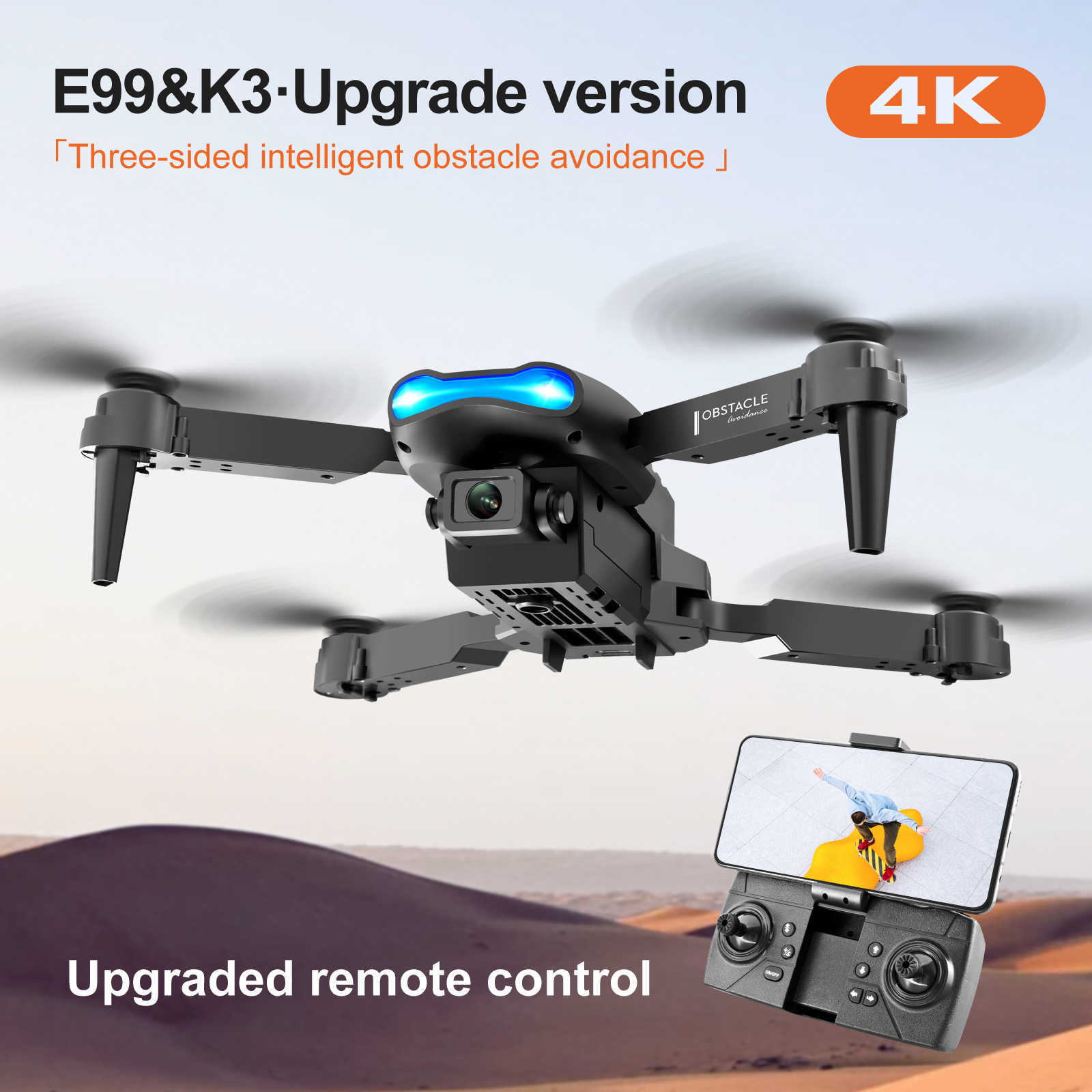 E99 K3 Évitement d'obstacles à trois côtés Poignée de commande à distance UAV pliante Avion à quatre axes HD 4K Réglage de la hauteur de la caméra aérienne