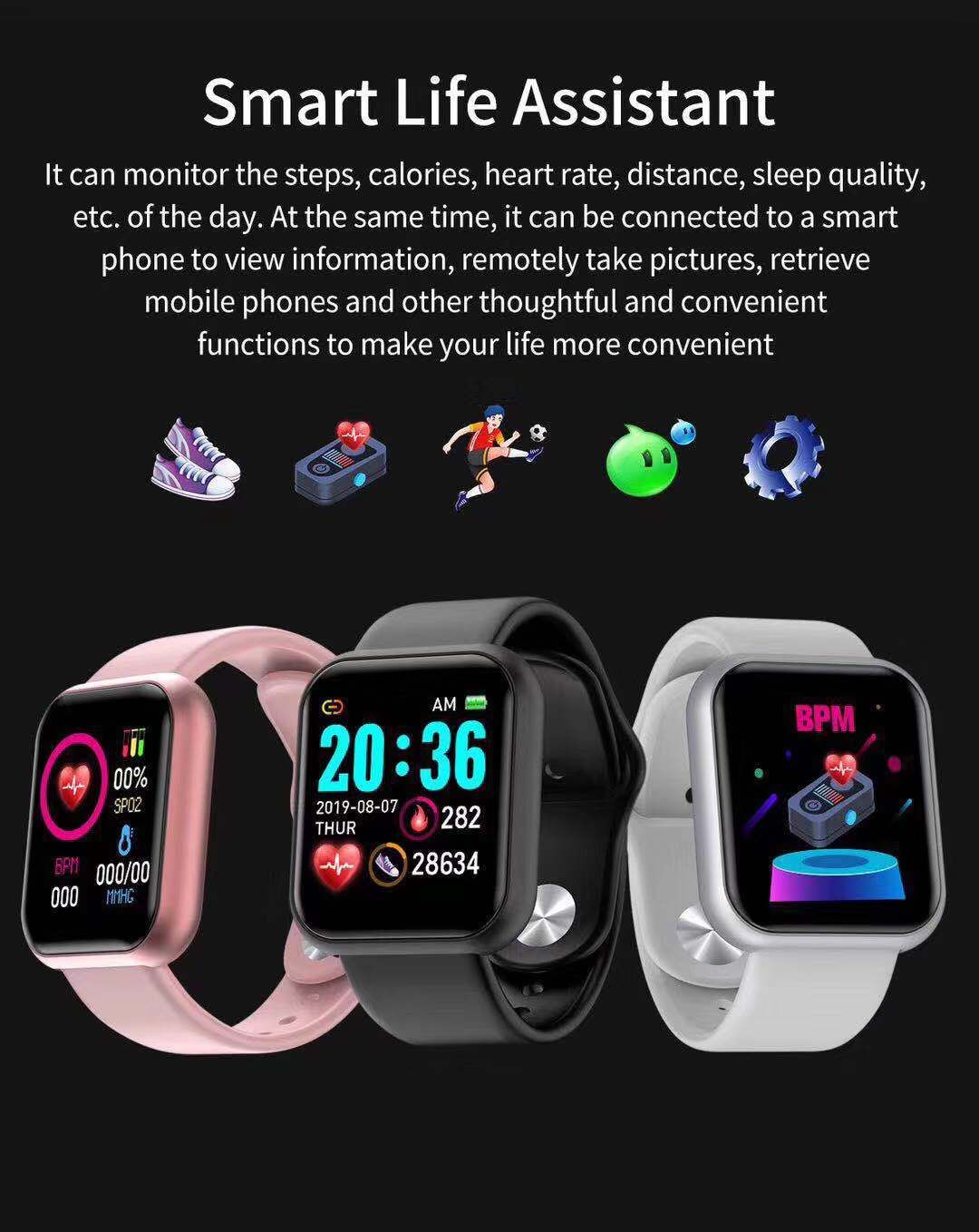 Y68 D20 SmartWatch Fitness Bracelet Blood Pressure Heart Rate Monitor Pedometer Cardio Bracelet Men Women Smart Watch for IOS Android