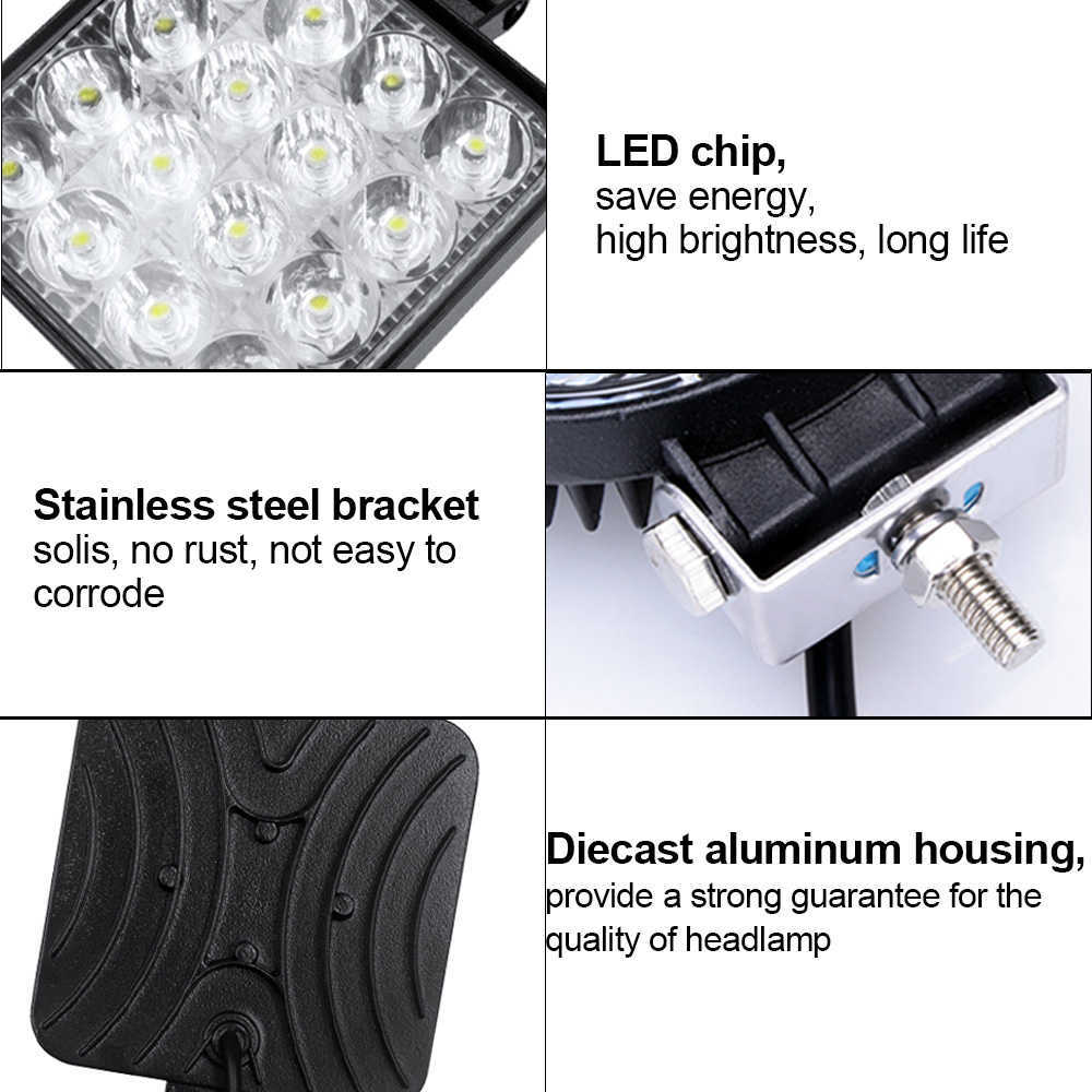 Ny 2/4/6 st mini LED Work Light Bar Square Spotlight 4inch 48W Work Light -strålkastare för lastbil off road nattkörning för SUV