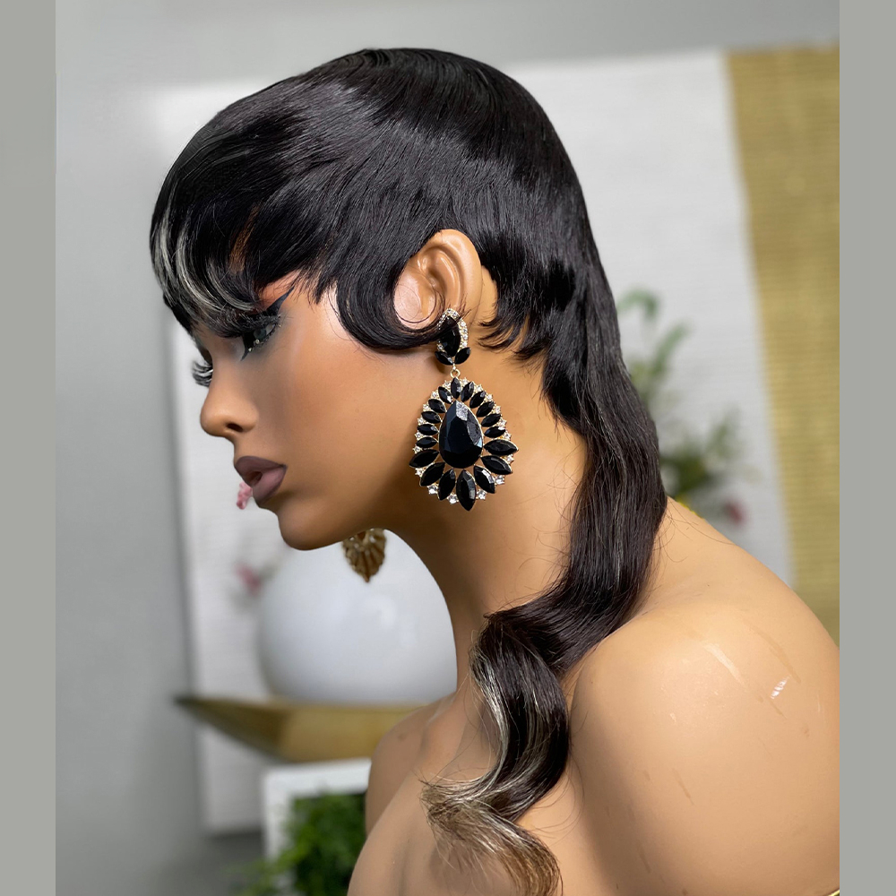 180 Densidade Cabelo brasileiro Pixie Cut Wigs Destaque a peruca loira com ondas corpora