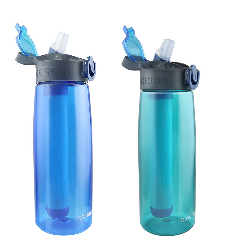 Utomhusvattenfilterflaska bärbar renare 0,65L för camping rese vandring ryggsäckning överlevnad nödläckfast BPA gratis