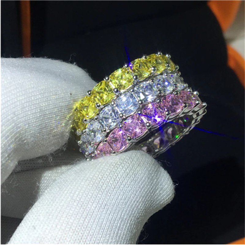 Fine anello in argento sterling 925 Taglio a cuscino 4mm Lab Topaz diamante Cz Fedi nuziali di fidanzamento Anelli donna Uomo Gioielli feste