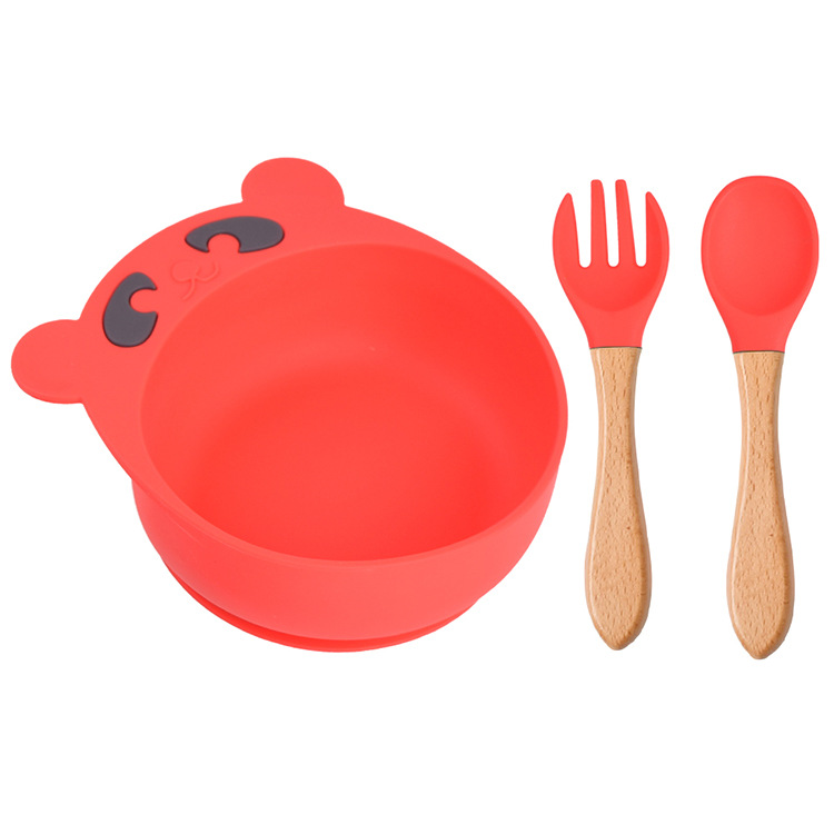 Baby Feeding Set Utensils Food Grade Cutlery Bear Silicone Bowl Spoon Fork Dishes Child Plate Non-silp Suction Bowl Kids Tableware Waterproof Spoon BC677