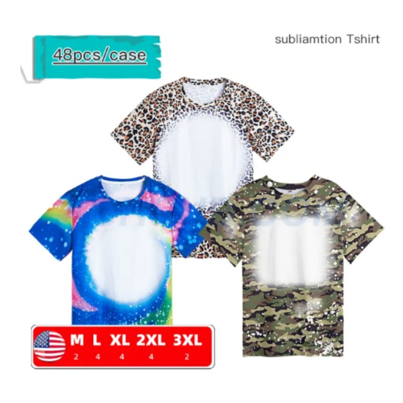 Local Warehouse Wholesale Pattern Style Sublimation Bleached Shirts Cotton Feel Thermal Transfer Blank Bleach Shirt Bleached Polyester T-Shirts L01