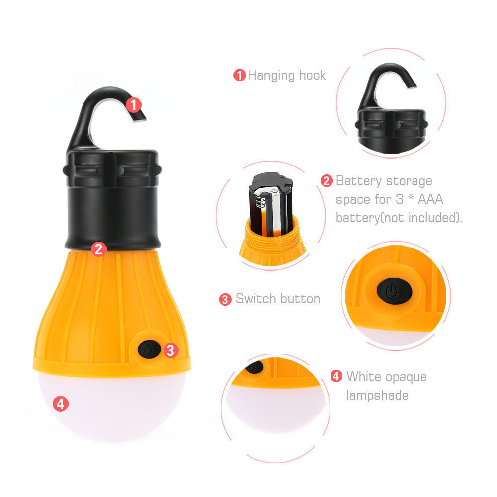 Namiot zewnętrzny wodoodporne sferyczne światło kempingowe 3 LED przenośne Hook Light Mini Emergency Camping Light