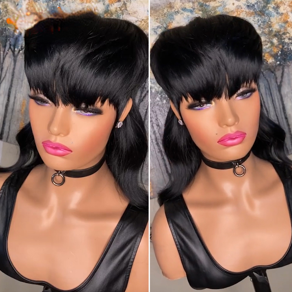 200 Densità Body Wave Bob Parrucca Parrucca di capelli umani le donne Parrucca corta Pixie Cut con frangia Biondo miele 613 / Nero / Rosso Parrucca anteriore in pizzo brasiliano Pre pizzicata