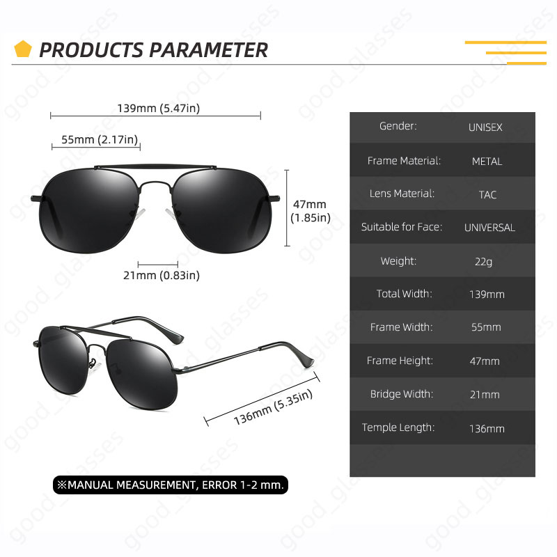 Lunettes de soleil polarisées rétro hommes femmes 55-47 monture en métal concepteur pilote nuances extérieur UV400 lunettes de soleil pour la conduite pêche