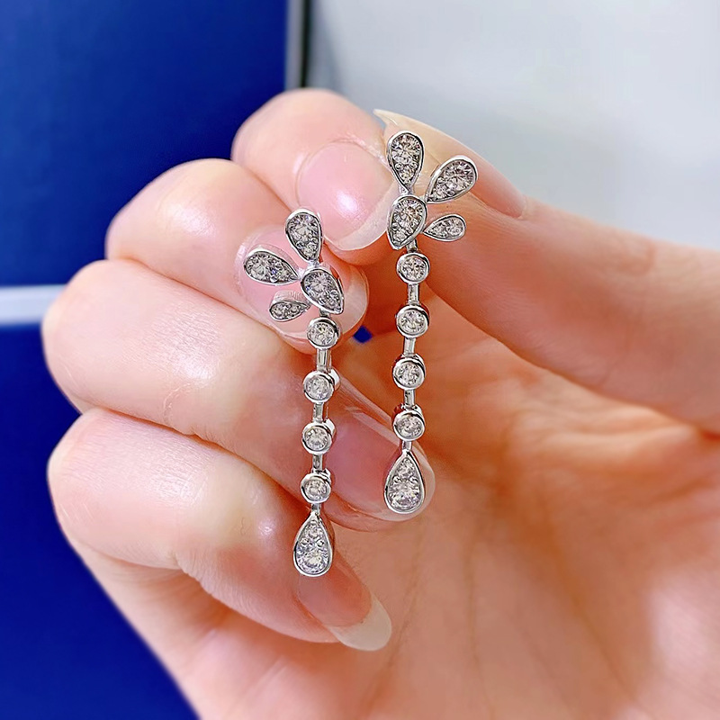 Flower Moissanite Diamond Dangle Earring 100% Real 925 sterling silver Wedding Drop Earrings for Women Promise Jewelry Gift