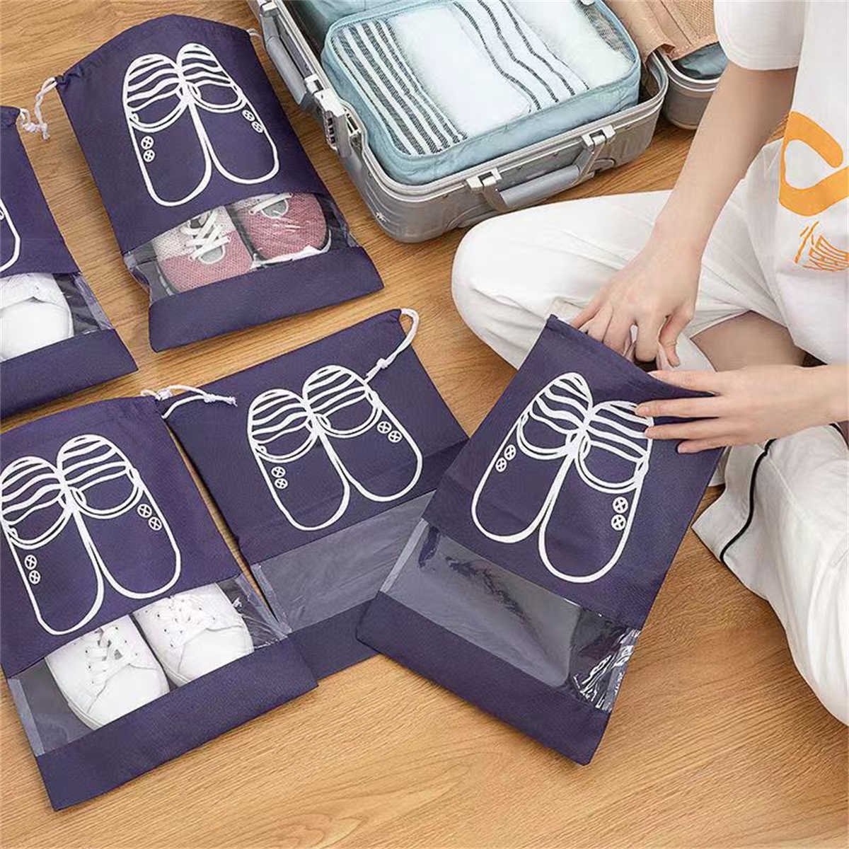 New Shoes Storage Bag Closet Organizer Non-woven Travel Portable Bag Waterproof Pocket Clothing Classified Hanging Bag