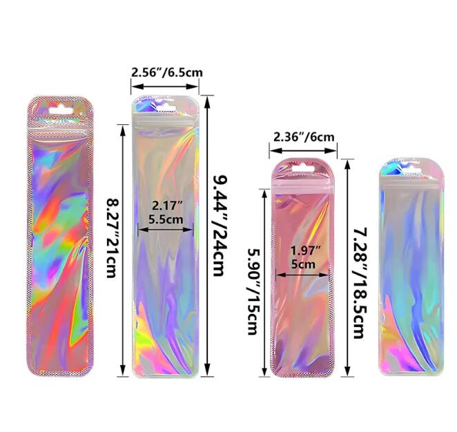 Resealable Holographic Bags Aluminum Foil Bag Long Jewelery Plastic Bags Foil Self seal Bags For Pen Lip Eyelash Jewelry