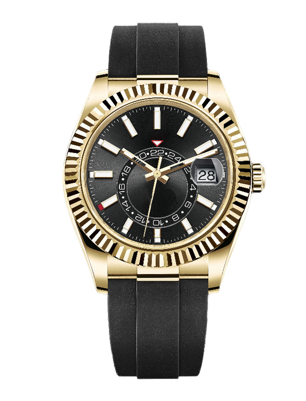 Sky -skórzany pasek Męski automatyczny zegarek mechaniczny 42 mm wszystkie zegarek do pływania ze stali nierdzewnej Sapphire obrotowy kalendarz zegarek Nowy