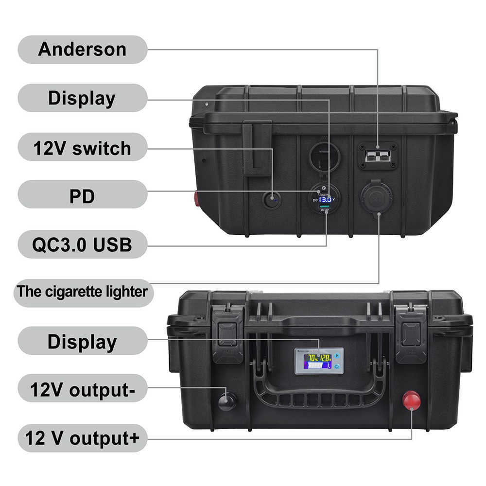 12V 100AH LiFePO4 Batterie Rechargeable Lithium Ion Cellule 120AH 150AH Portable Box LFP avec étui pour Yacht Camping-Car