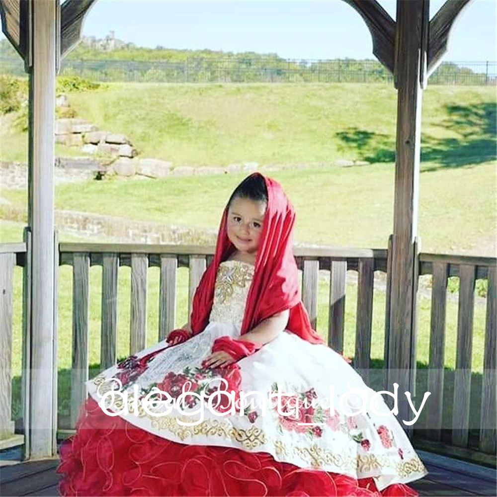 Broderie perlée enfants princesse mini quinceanera robes charro mexicain beauté Pageant fleur fille robe d'anniversaire