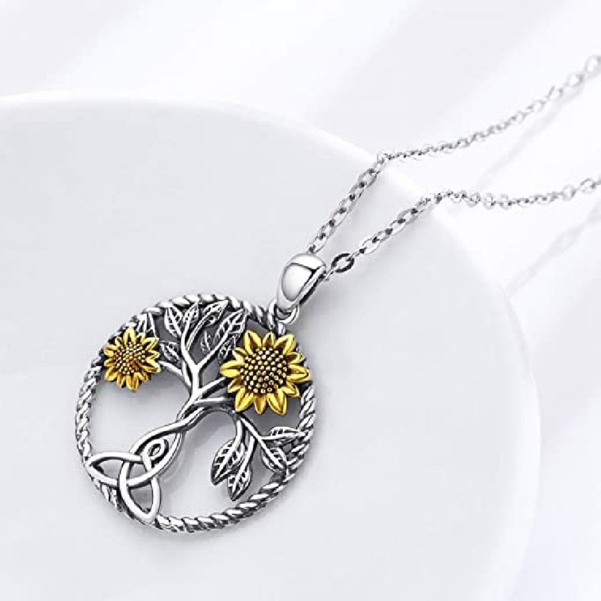 Fashionable Creative Tree Of Life Sunflower Pendant Necklace Suitable for Women's Birthday Party Accessories