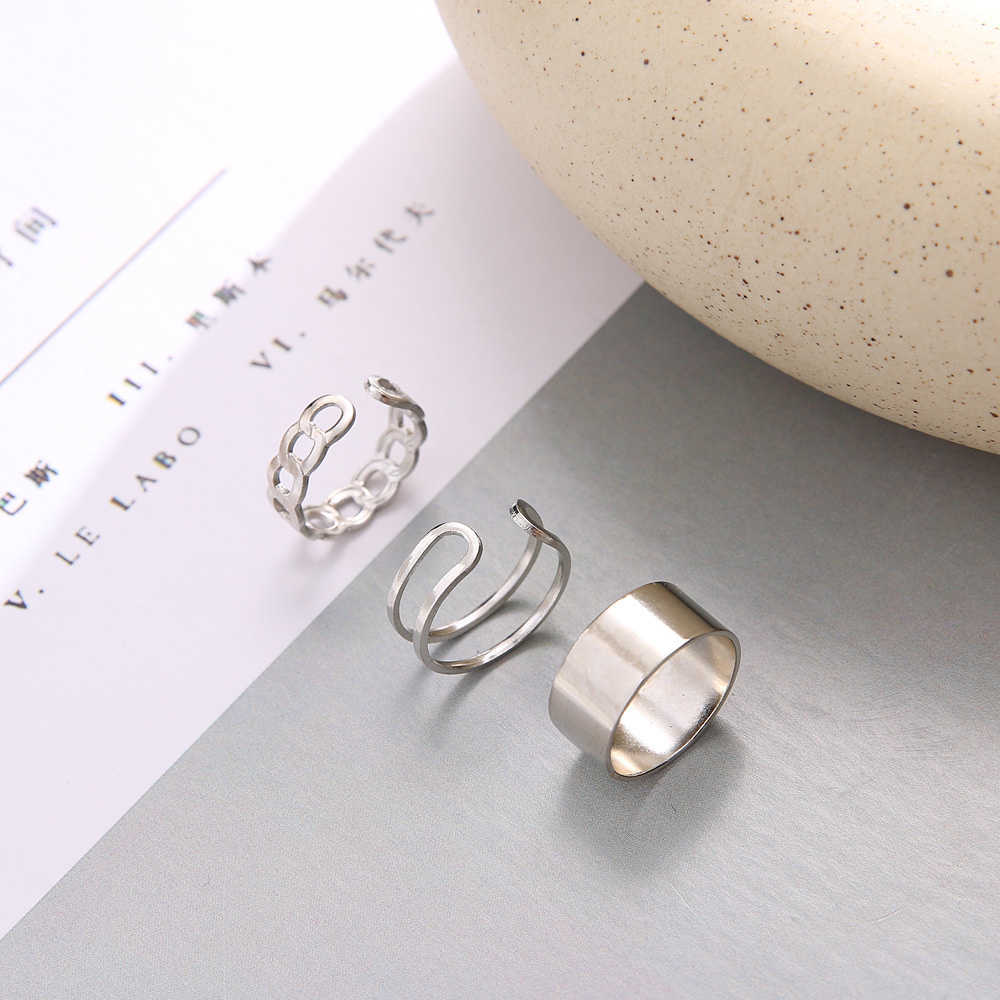 Nuovi anelli da 3 pezzi Set anello aperto geometrico gioielli Kpop Anello dito indice retrò da donna