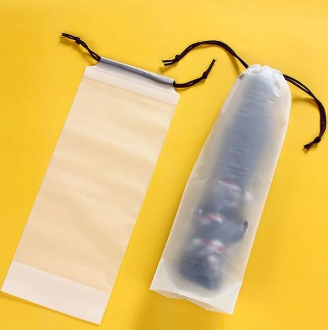 Plastic Bag Matte Translucent Umbrella Storage Bag Reusable Portable Umbrella Drawstring Storage Cover Home Storage Organizer