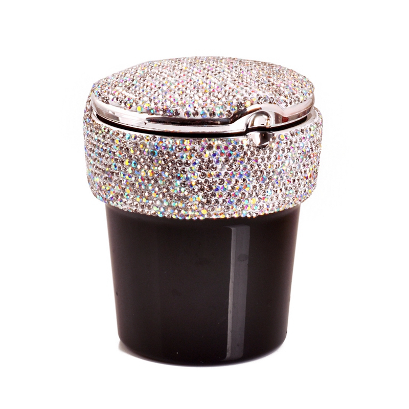 Colorful Cup Diamond Ashtray Inlay Rhinestone Dry Herb Tobacco Cigarette Smoking Ash Container Ashtrays LED Lighting Cars Decoration Car Holder