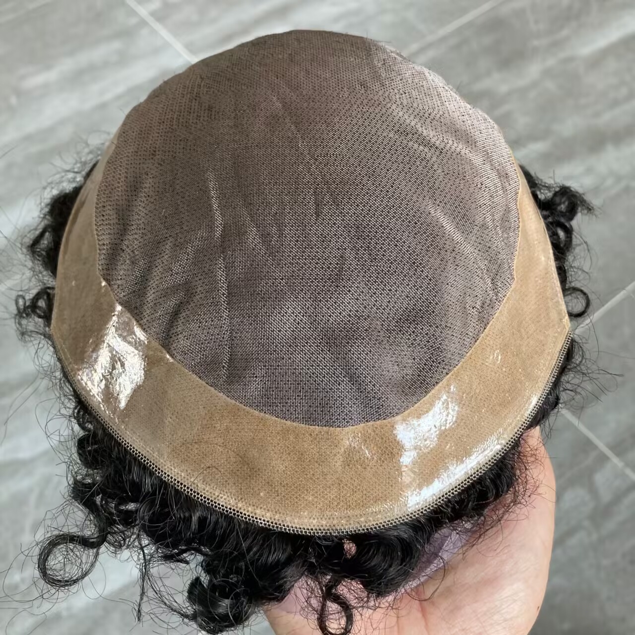 22mm lockigt hårstycke fin mono pu bas manlig hårprotes män toupee 100% indiskt mänskligt hår hållbara exhuast -system män peruk